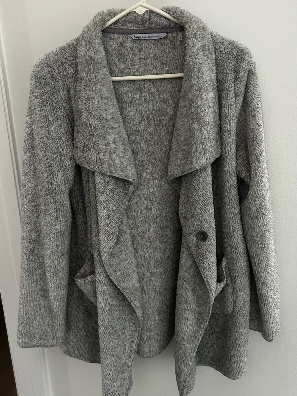 Soft Surroundings Heather Gray Plush Draped Open-Front Cardigan